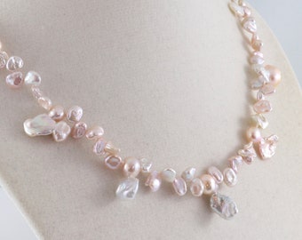 Pearl necklace, rare keshi pearl necklace, freshwater baroque pearls, handmade pearl jewelry