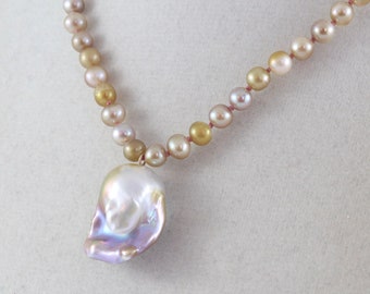 Fireball pearl necklace, natural colour pearls, nucleated flameball, bronze colour freshwater pearls, handcrafted jewelry