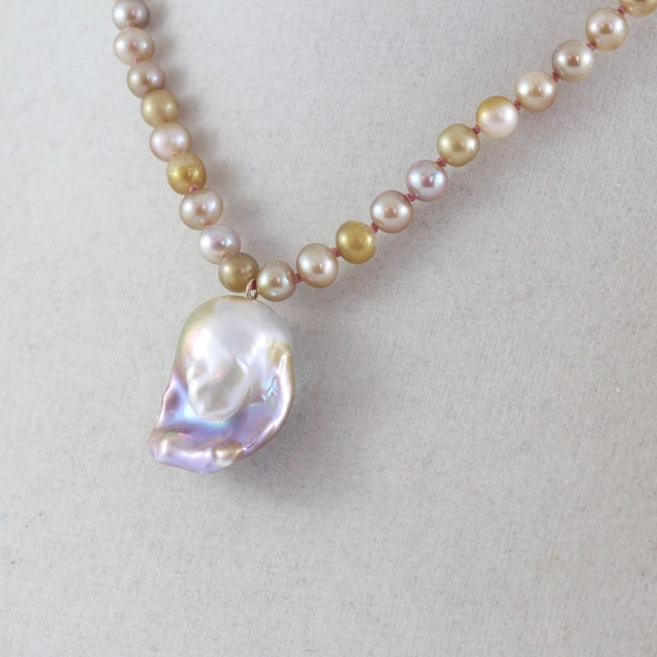 Fireball pearl necklace, natural colour pearls, nucleated flameball, bronze colour freshwater pearls, handcrafted jewelry