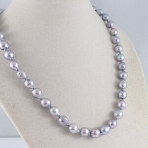 Blue Akoya Pearl Necklace, Silvery Blue Baroque Japanese
