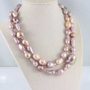 Long pearl necklace, double strand pearl necklace, Edison pearl rope necklace, pearl jewelry, nucleated pearl necklace
