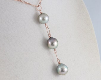 Tahitian pearl pendant, Tahitian pearl necklace, pistachio green Tahitian pearls, saltwater black pearl jewelry, rose gold pearl jewelry