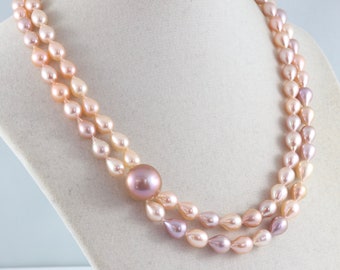 Pearl necklace, baroque pearl necklace, teardrop freshwater pearl necklace, handmade pearl jewelry