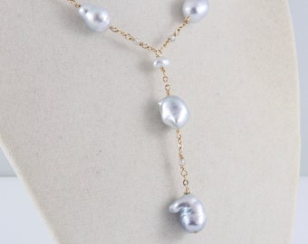 South Sea pearl necklace, rare silver blue pearl necklace, South Sea keshi pearl necklace, baroque saltwater pearls, handmade pearl jewelry