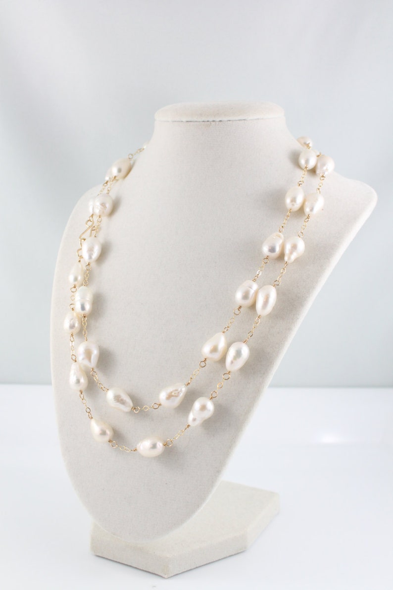 handmade jewelry set fireball freshwater pearls drop earrings handcrafted: Simply Adorned Long rope pearl necklace white bridal wedding