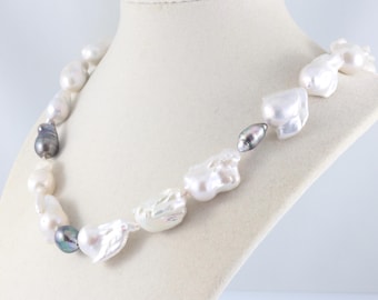 Tahitian pearl necklace, baroque fireball pearl necklace, handcrafted pearl jewelry, orbit clasp