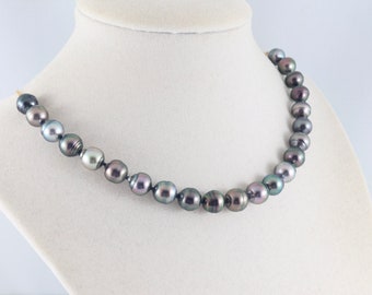 Tahitian pearl necklace, half and half pearl necklace, saltwater black pearl necklace, pearl jewelry, paperclip chain with toggle clasp