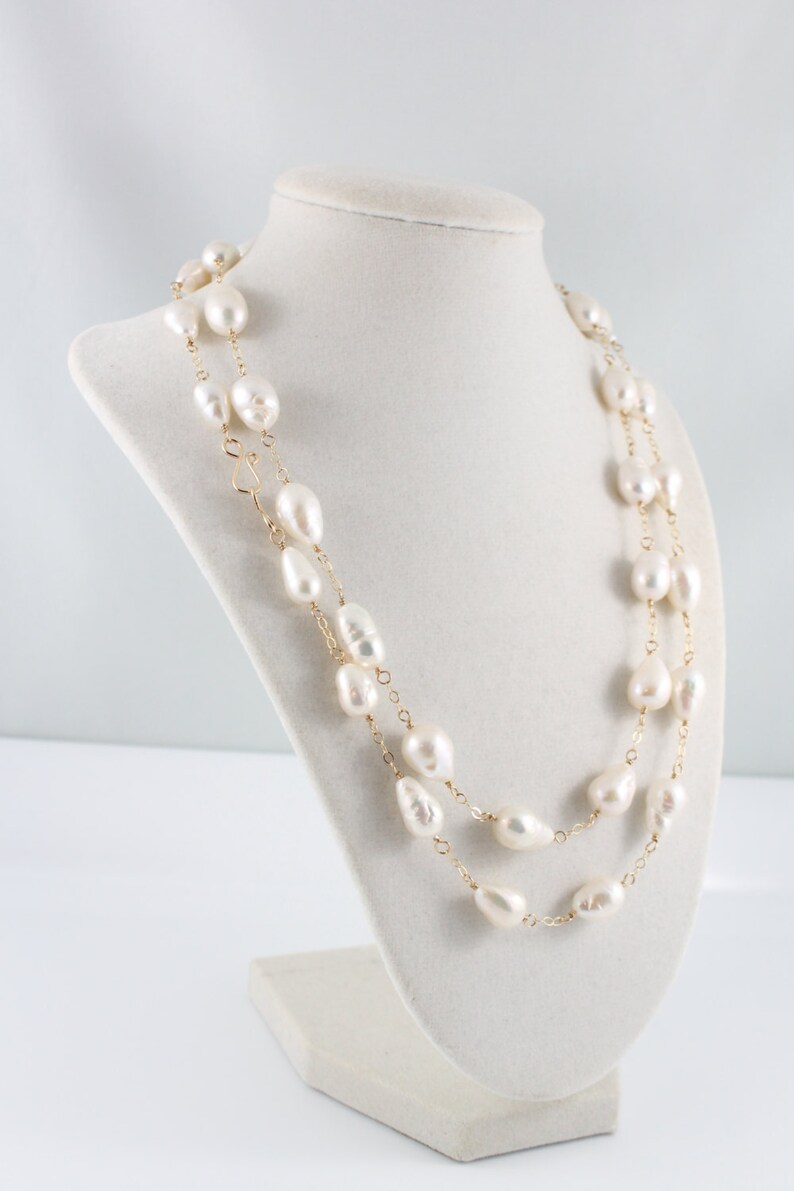 handmade jewelry set fireball freshwater pearls drop earrings handcrafted: Simply Adorned Long rope pearl necklace white bridal wedding