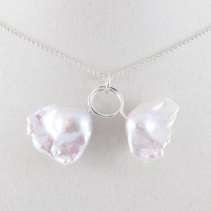 Pearl necklace, double flameball pearl pendant, white fireball pearl necklace, baroque freshwater pearl, handcrafted pearl jewelry