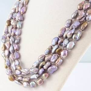 Pearl Necklace, Copper Pearls, Long Necklace, Keishi Pearl