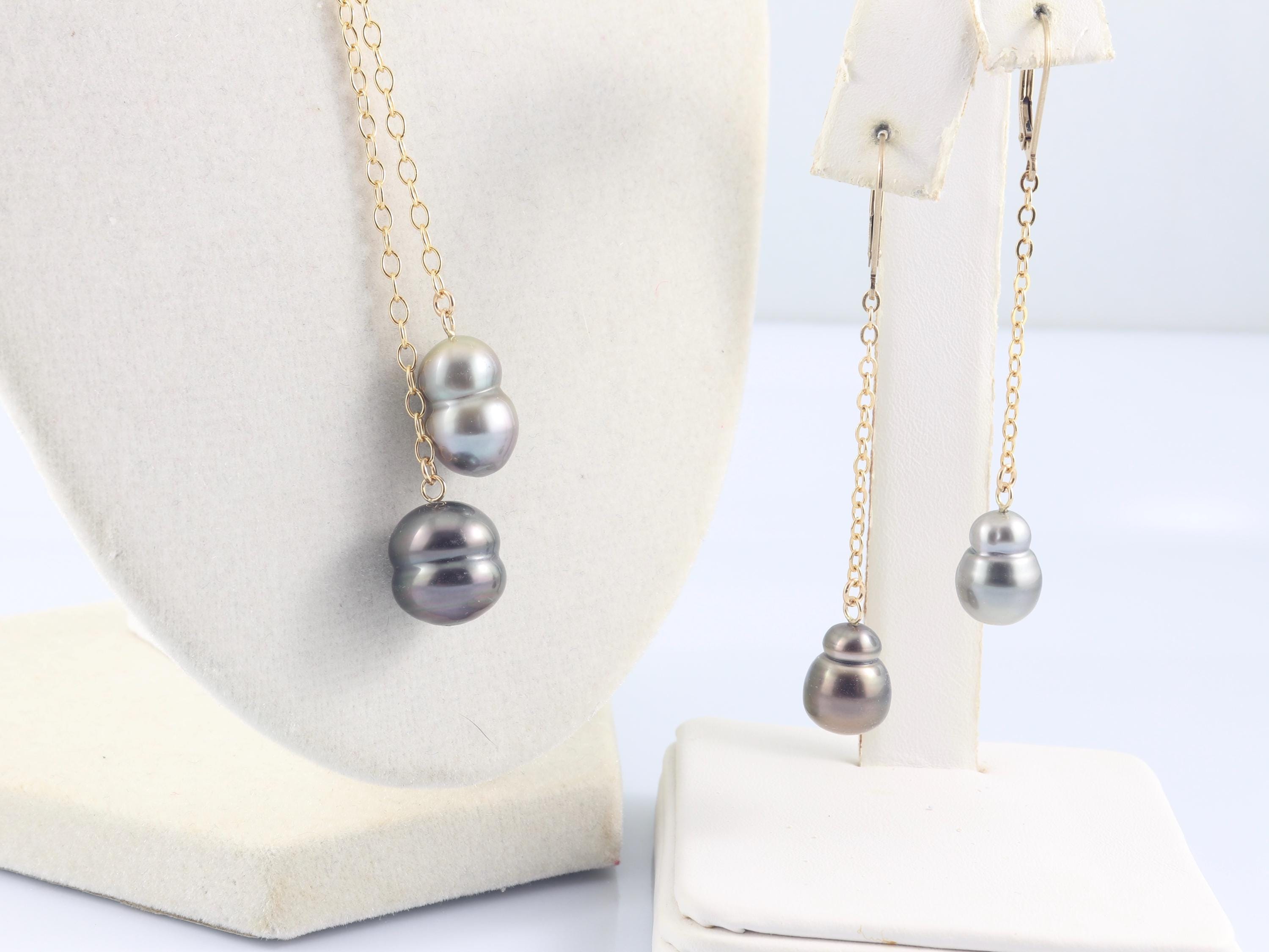Tahitian pearl necklace and earrings, Tahitian Tokki pearl earrings,…