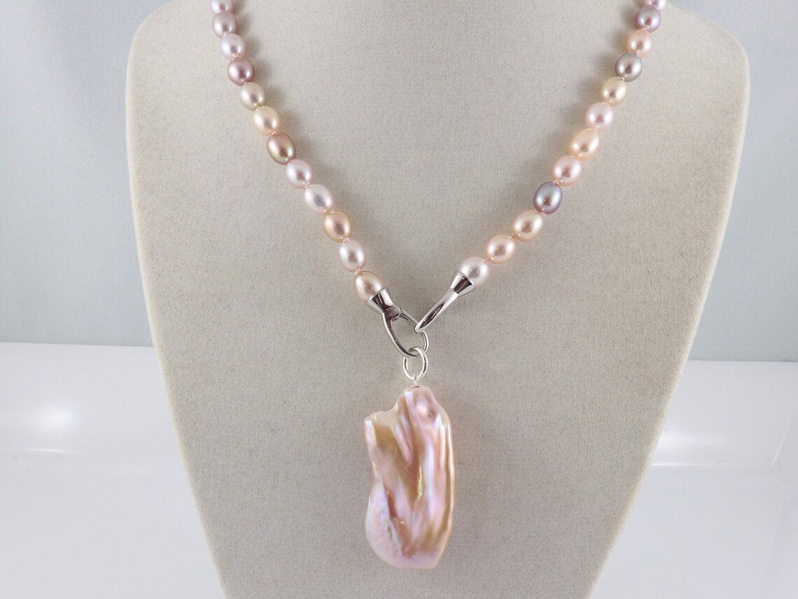 Pearl necklace large baroque pearl pendant enhancer natural Etsy