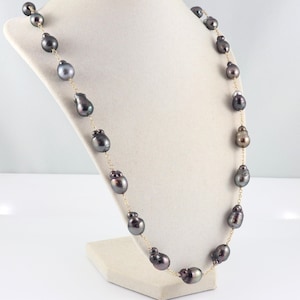 Tahitian Pearl necklace, tokki pearl necklace, saltwater black pearl necklace, long Tahitian pearl necklace, handcrafted pearl jewelry