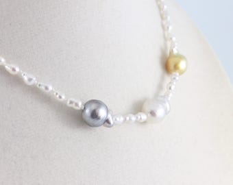 Tahitian South Sea Pearl necklace, freshwater keshi pearls, 20” long, handmade jewelry