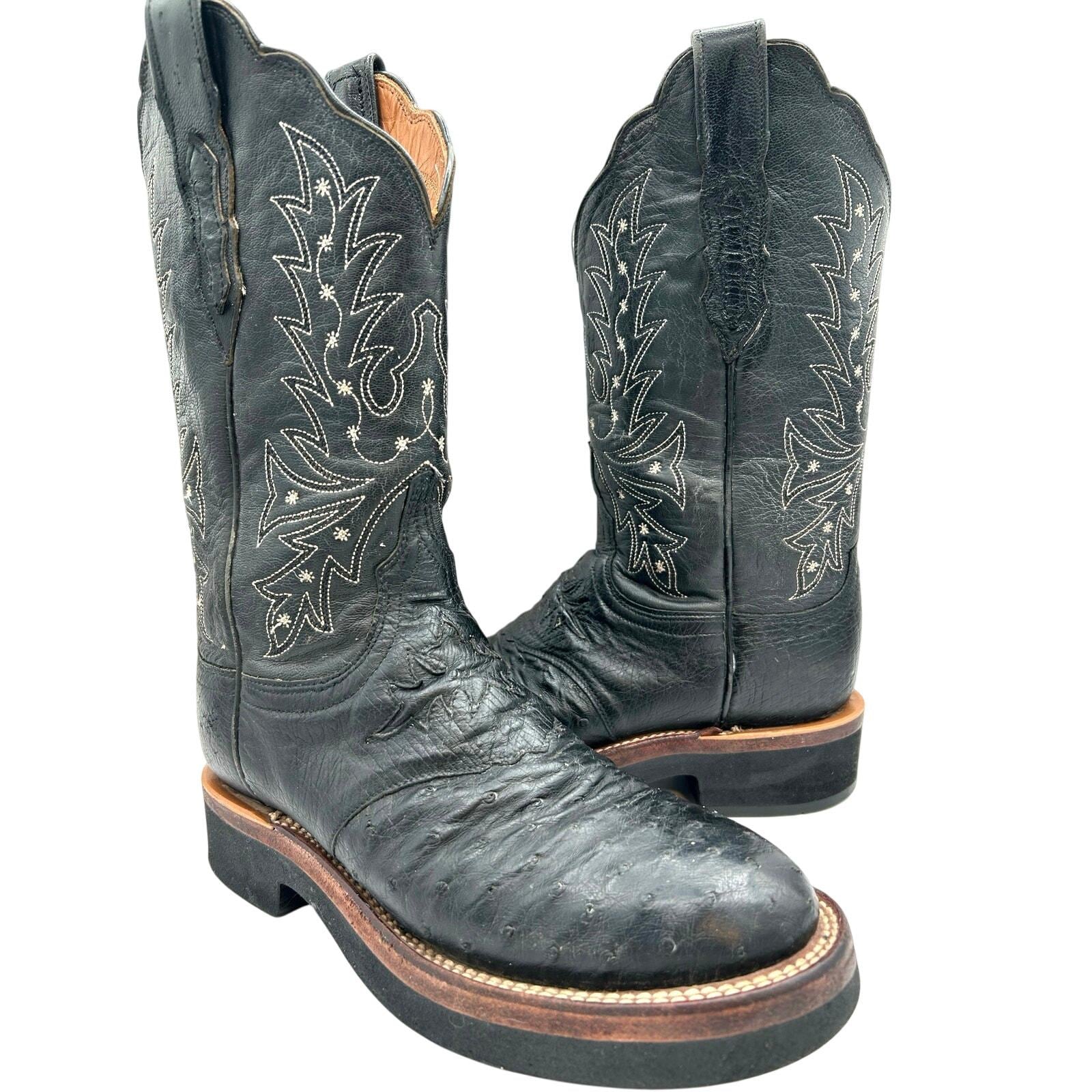 Custom Black Ostrich Quill Leather Western Cowboy Boots 9EE Vintage Handmade BLACK JACK FULL QUILL OSTRICH BLACK 12 main image 4