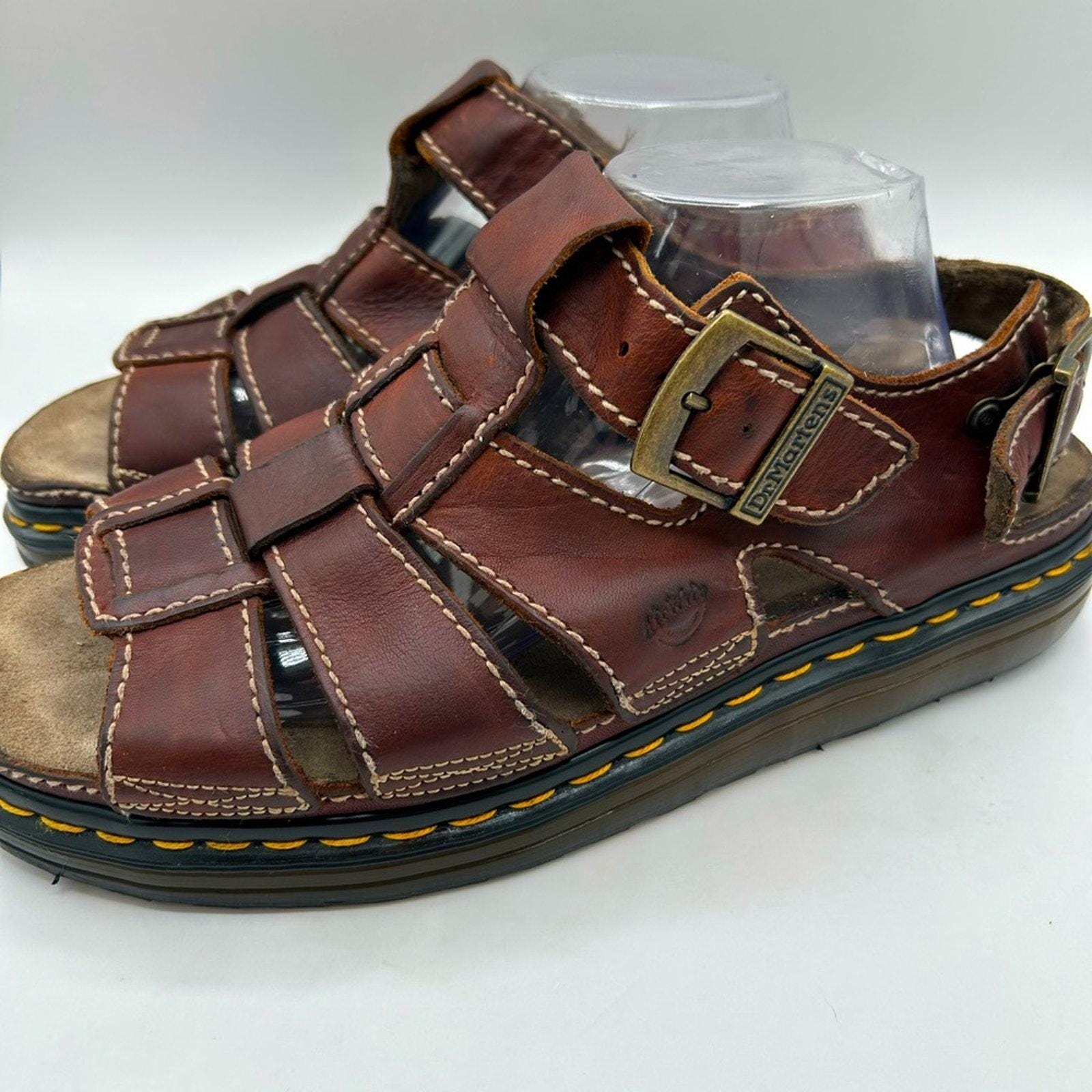Dr Martens VTG Made England Mens 9 Leather Strappy Sandals Blue Buckle Fisherman Vintage Dr Martens Fisherman Sandals - Etsy main image 2