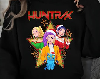 Huntrix Kpop Demon Hunters PNG, diseño de camiseta de grupo ídolo Kpop, cena de chicas PNG, bandas de chicos y chicas Saja PNG, fans de Huntrix, descarga digital