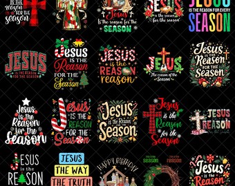 Jesús es la razón de la temporada, paquete PNG, sublimación navideña cristiana, citas religiosas de la Natividad, diseños de versículos bíblicos
