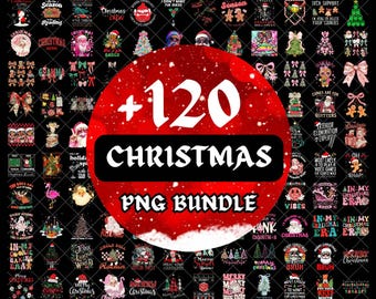 Más de 120 paquetes navideños retro PNG, Feliz Navidad PNG, Navidad PNG, Western PNG, Papá Noel PNG, Paquete PNG, Diseños de sublimación, PNG