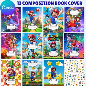 Okładka zeszytu Mario Composition, szablon zeszytu Super Mario, przybory szkolne do gier, urocza okładka zeszytu z grą wideo, wersja cyfrowa