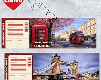 Billete sorpresa digital para viaje a LONDRES ︱Tarjeta de embarque para el Reino Unido ︱Revelación de viaje a Europa ︱Cupón para escapadas de vacaciones