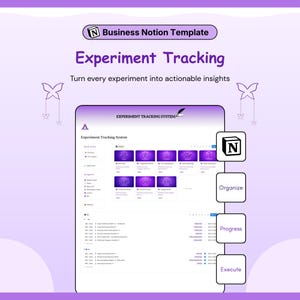 Experiment Tracker, Small Business Notion Template, A/B Testing Dashboard, Research Planner, Results Log, Data Analysis Workspace