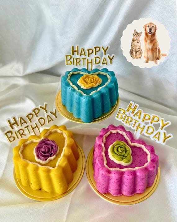 Soft Meaty Pet Gourmet Birthday Cake, Gotcha, Celebration - Superfood Colored (Dye-Free, Shelf-Stable) Cat & Dog