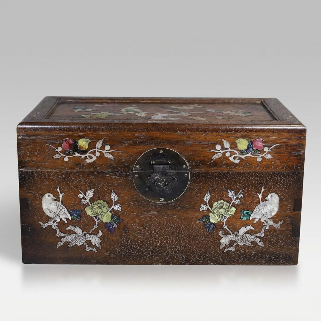 Antique Rosewood Inlaid Mother of Pearl Jewelry Storage Box Vintage ...