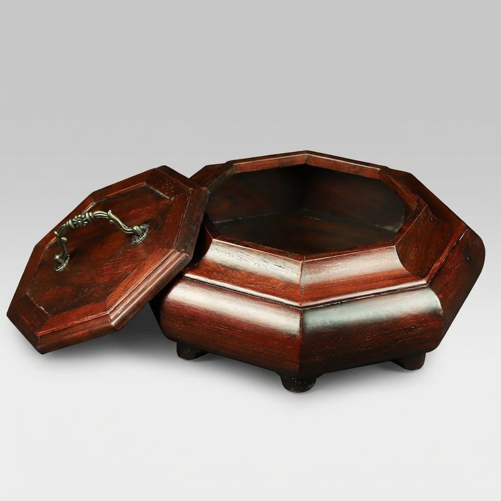 Vintage Octagonal Wooden Storage Box With Lid Decorative Keepsake