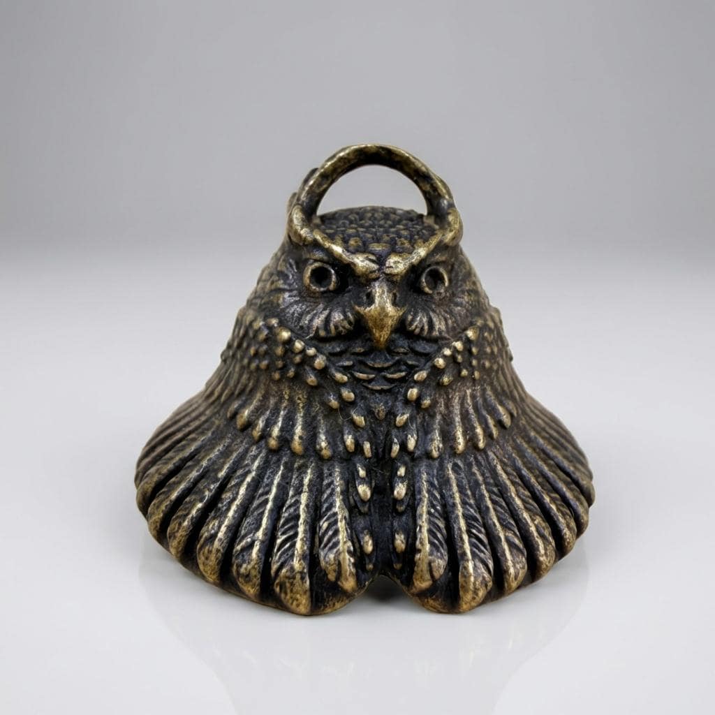 Vintage Brass Owl Bell Figurine &ndash; Small Retro Desk Ornament, Rustic Home Decor  H0034