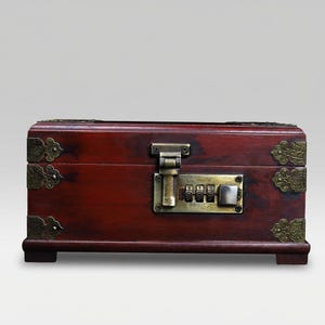 Vintage Wooden Jewelry Box With Combination Lock Antique Style Keepsake Chest Z0039