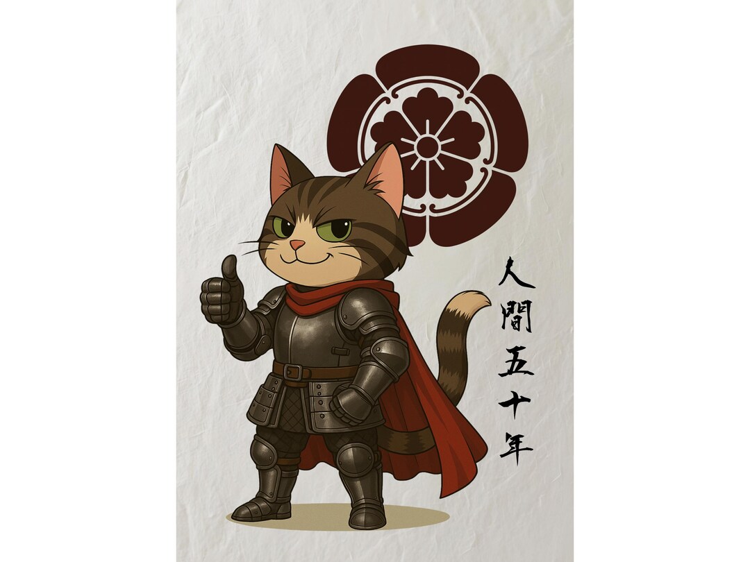 Printable Neingan Japanese Samurai Cat Art | Komatsunya Sengoku Series - Oda Nobunaga ...