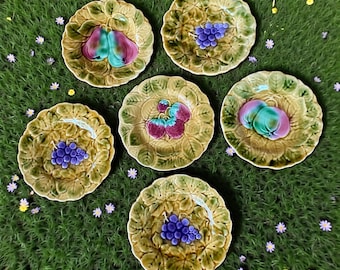 6 platos de fruta de loza de Sarreguemines