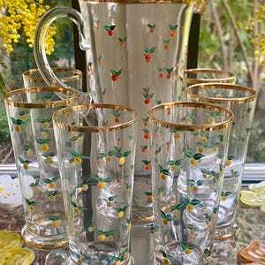 Service à Orangeade La Campagne - Pichet + 6 Verres - Vert - Vintage