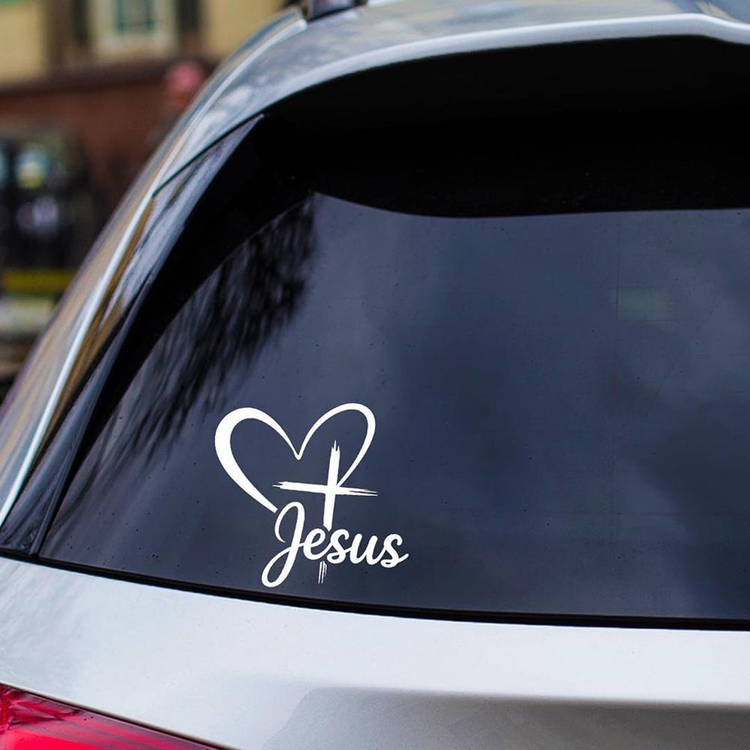 Heart Jesus Script Faith Jesus Script Sticker, Waterproof Vinyl Decal Heart and Cross ...