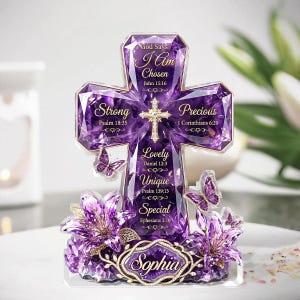 God Says I Am Personalized Custom Shaped Acrylic Plaque, Faith Scripture Custom Name Plaque, God Says I Am Chosen Strong Precious Lovely