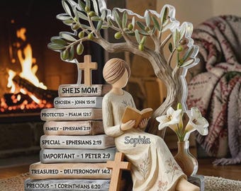 She Is Mom Personalized Acrylic Plaque Gifts For Jesus Lovers, Christians Gifts, Bible Verse Floral Books, Bookish Mom, Mother's Day Gift