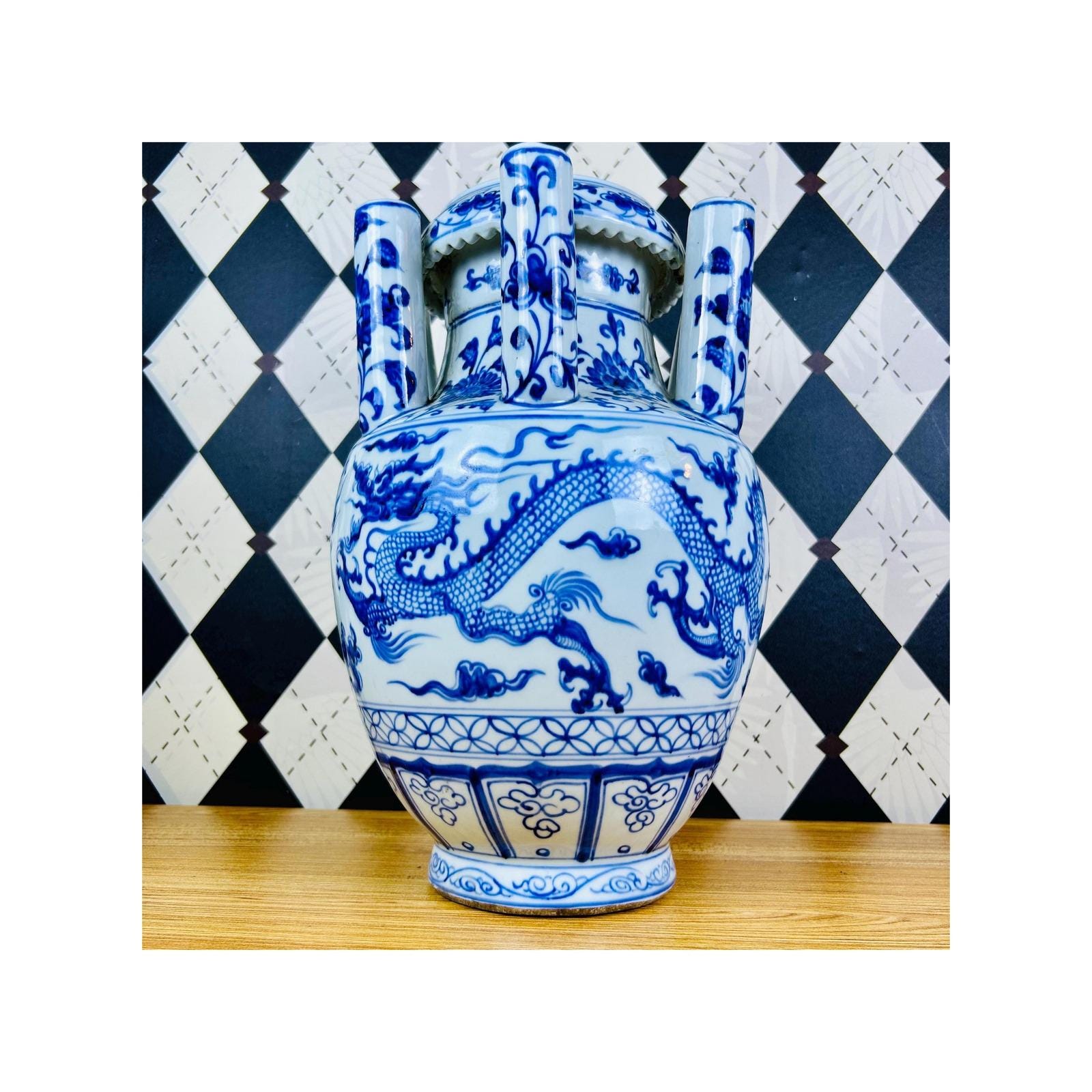 Blue and White Dragon Vase - Etsy