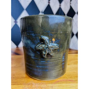 Signed Coastal Studio Pottery Green Blue Glazed Vase Starfish Planter Ceramic