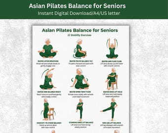 Pilates para personas mayores (PDF imprimible) / Ejercicios de equilibrio en silla (Descarga digital)