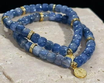 Pulsera de cianita azul, mejora el coraje/la comunicación/adecuada para creadores, zodíacos> Géminis/Piscis, cristal energético/curador, joyería hecha a mano.