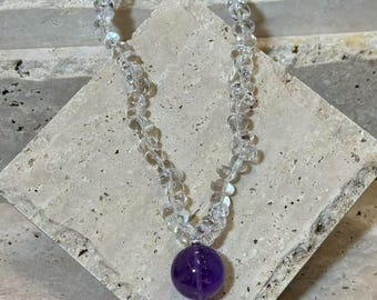 Collar de cristal blanco natural y amatista / Colgante curativo grande de doble cuenta de forma libre - Joyería artesanal