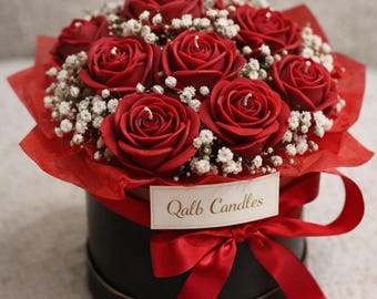 Handcrafted Rose Bouquet Candles – Qalb Candles, Realistic Floral Arrangement