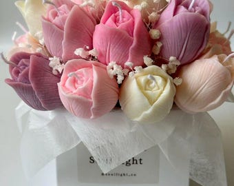 Handmade Tulip Candle Bouquet | Non-Toxic Soy Wax Floral Gift|