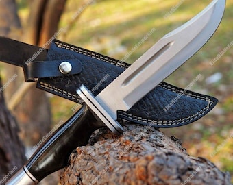 Réplica de cuchillo de la película Scream hecha a mano / Ghostface Buck 120 Bloody de hoja fija / Cuchillo Bowie auténtico con funda de cuero / Regalo para él