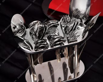 Juego de cubiertos de acero inoxidable de 28 piezas / Juego de cubiertos modernos para la mesa / Juego de utensilios de mesa de primera calidad para el hogar, la cocina y regalos