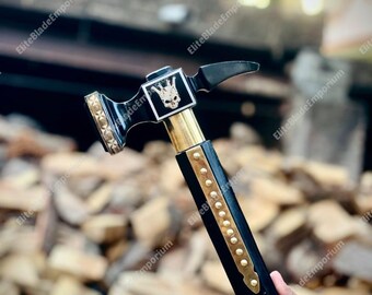 Hand Forged Viking Hammer Axe | Black & Gold Engraved Ceremonial Cosplay