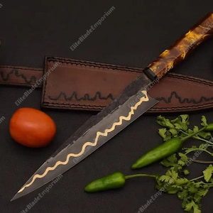Cuchillo de chef japonés de Damasco de cobre forjado a mano / Cuchillo de cocina artesanal / Cuchillo de cocina profesional / Regalo para él y para ella Japanese Chef Knife