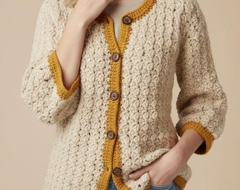 Textured Cardigan Crochet Pattern PDF, Cluster Stitch Button Up Sweater, Size Inclusive XS-5XL Women's Jumper, Modern Color Block Download