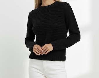 Black Soft Crochet Sweater Pattern, Easy Crochet Pullover PDF, Women’s Beginner Top, Sizes S–XXL, Instant Digital Download